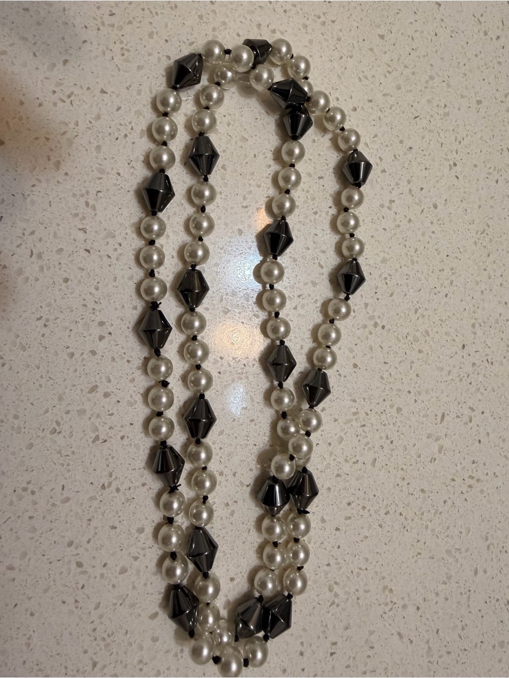 Hematite and faux pearl 33” necklace